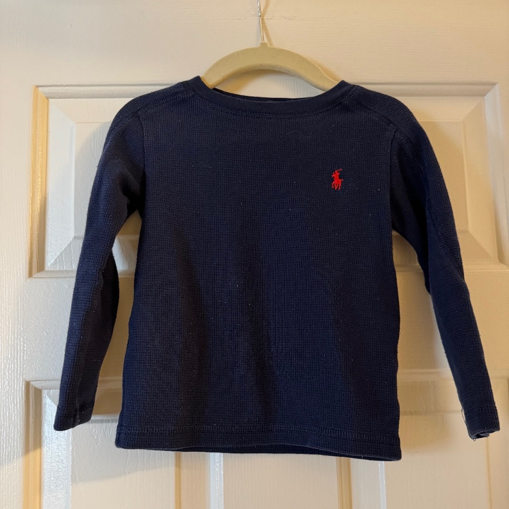 POLO Navy Blue Waffle Long Sleeve Shirt, SIZE 2T